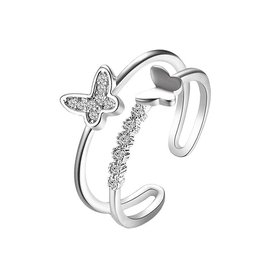 Fashion Frill 's Ring Butterfly Design Silver Plated Adjustable Finger Ring For  Girls Red Crystal Rings Jewellery  Gift for Sister