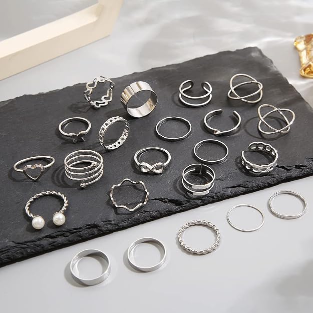 Shining Diva Fashion Combo Set Gold and Silver Plated Rings  and Girls Latest Stylish