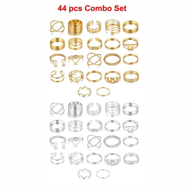 Shining Diva Fashion Combo Set Gold and Silver Plated Rings  and Girls Latest Stylish