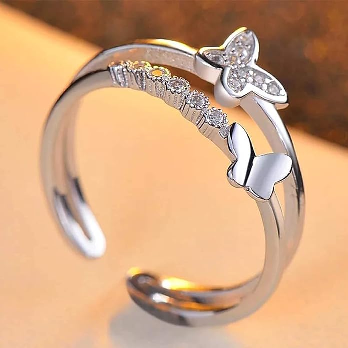 Fashion Frill 's Ring Butterfly Design Silver Plated Adjustable Finger Ring For  Girls Red Crystal Rings Jewellery  Gift for Sister