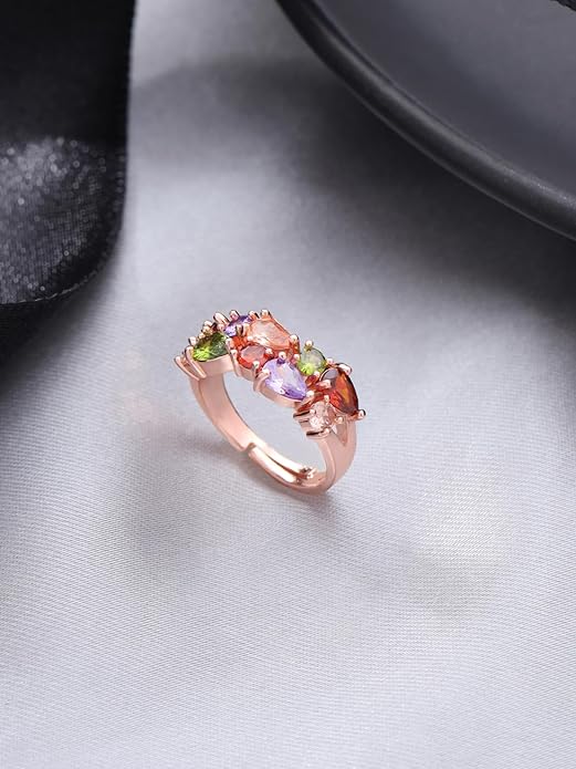 Sparkling Colors Flowerets Vine Swiss Cubic Zirconia 18K Rose Gold Plated Sparkling Ring  by YELLOW CHIMES … …