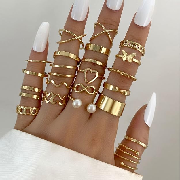 Shining Diva Fashion 22pcs Latest Stylish Stackable Kunckle Rings Set  and Girls Butterfly Heart Boho Gold and Silver Plated Rings
