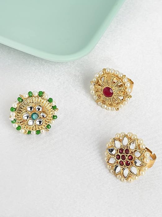 ZAVERI PEARLS Combo Of 3 Traditional Adjustable Finger Ring For -ZPFK8732
