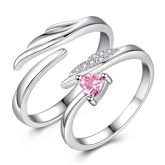 Fashion Frill Delicate Rings For  Crystal Silver Plated Heart Design Adjustable Silver Ring Finger Couple Ring For  Girls Men Boys Rings Wife Girlfriend Valentine