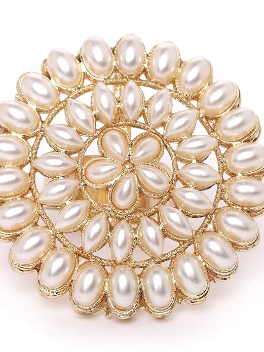 ZAVERI PEARLS Gold Tone Pearls Flower Ethnic Adjustable Finger Ring For -ZPFK9537