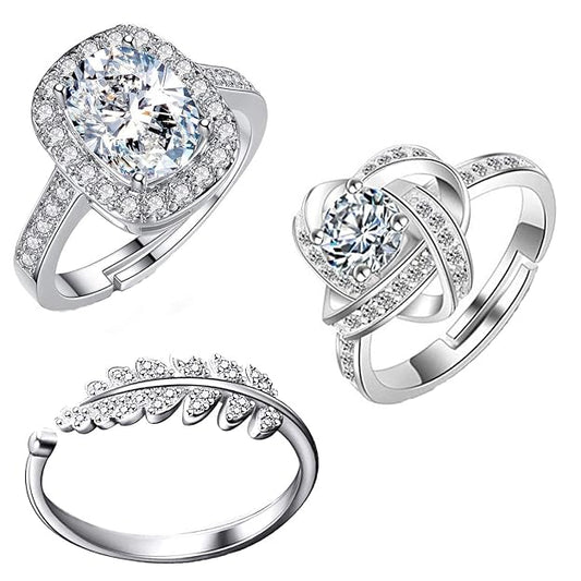 Mahi Colorful Crystsal Studded Adjustable Finger Ring Combo  (PACO1105158PR)