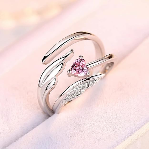 Fashion Frill Delicate Rings For  Crystal Silver Plated Heart Design Adjustable Silver Ring Finger Couple Ring For  Girls Men Boys Rings Wife Girlfriend Valentine