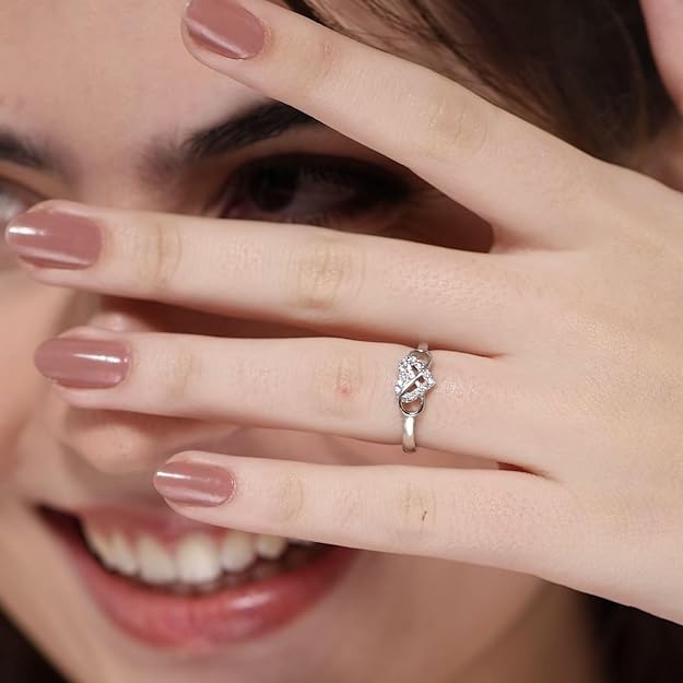 Miss Highness 925 Sterling Pure Silver Ring  and Girls, Heart Promise Ring, Adjustable Size, Minimal Jewellery with Authenticity Certificate, Birthday, Anniversary, Gift for Wife & Girlfriend
