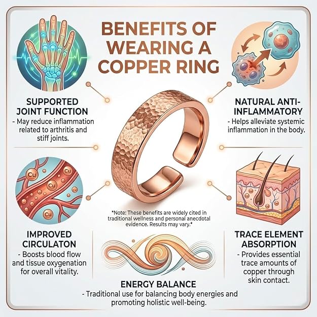 100% Copper Adjustable Ring Tamba Challa Fashion Jewellery for Men & Men &  Tamba Anguthi for Healing & Skin Support
