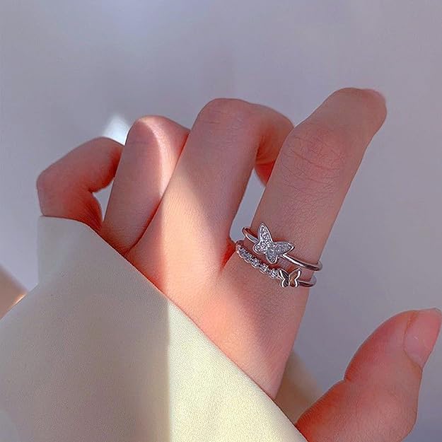 Fashion Frill Delicate Hug Silver Ring For  I AM Enough Love Adjustable Finger Rings For  Girls Love Gifts 's Jewellery Rings Combo