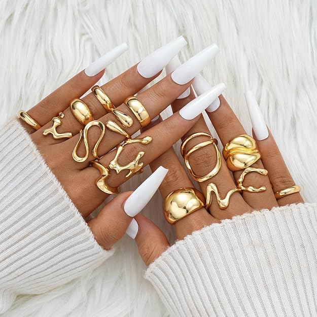 Shining Diva Fashion Set of 15 Latest Stylish Gold Plated Rings  and Girls (16673r)