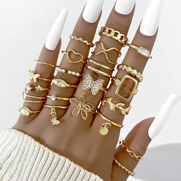 Shining Diva Fashion Maximum 48PCS Vintage Butterfly Heart Snake Rings Set Latest Stylish Gold Plated Geometric Hollow Finger Rings  and Girls