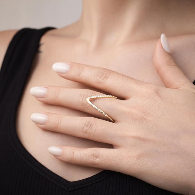 SALVE CZ Studded V-Shaped Finger Ring  Stylish | Tarnish Free Jewellery Adjustable Ring  Gold Ring for Girls Stylish | Aesthetic Accessories for Girls