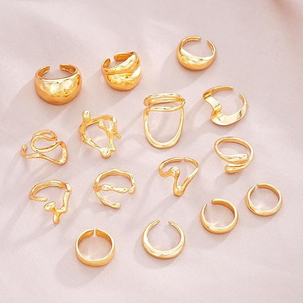 Shining Diva Fashion Set of 15 Latest Stylish Gold Plated Rings  and Girls (16673r)