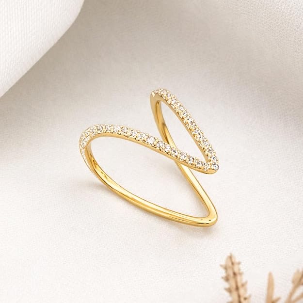 SALVE CZ Studded V-Shaped Finger Ring  Stylish | Tarnish Free Jewellery Adjustable Ring  Gold Ring for Girls Stylish | Aesthetic Accessories for Girls