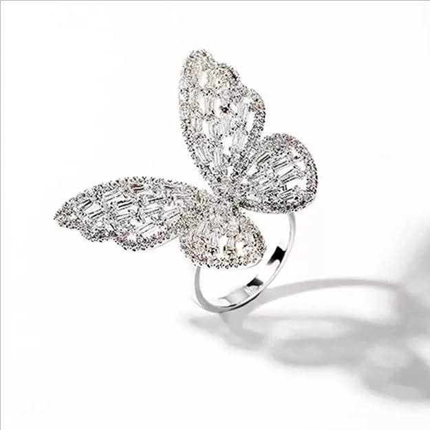 Fashion Frill 's Jewellery Butterfly Ring - Stainless Steel Silver AD Studded Adjustable Ring for Girls - Romantic Gift for Wife Girlfriend Promise