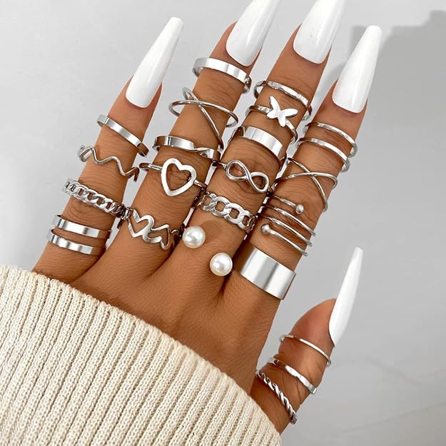 Shining Diva Fashion Combo Set Gold and Silver Plated Rings  and Girls Latest Stylish