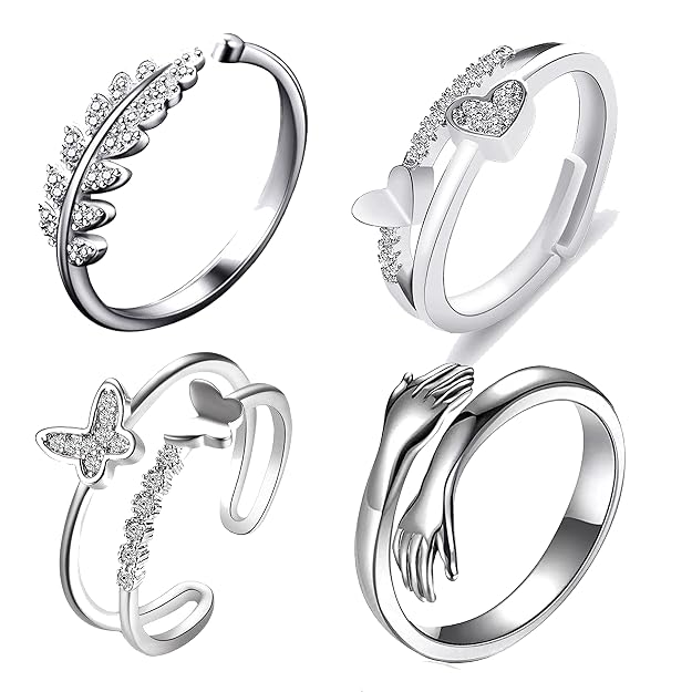 Fashion Frill Delicate Hug Silver Ring For  I AM Enough Love Adjustable Finger Rings For  Girls Love Gifts 's Jewellery Rings Combo