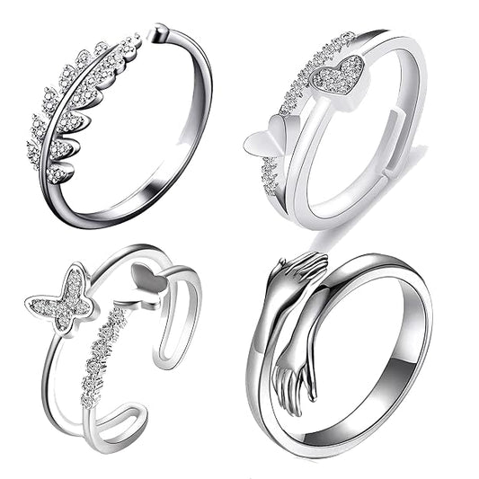 Fashion Frill Delicate Hug Silver Ring For  I AM Enough Love Adjustable Finger Rings For  Girls Love Gifts 's Jewellery Rings Combo