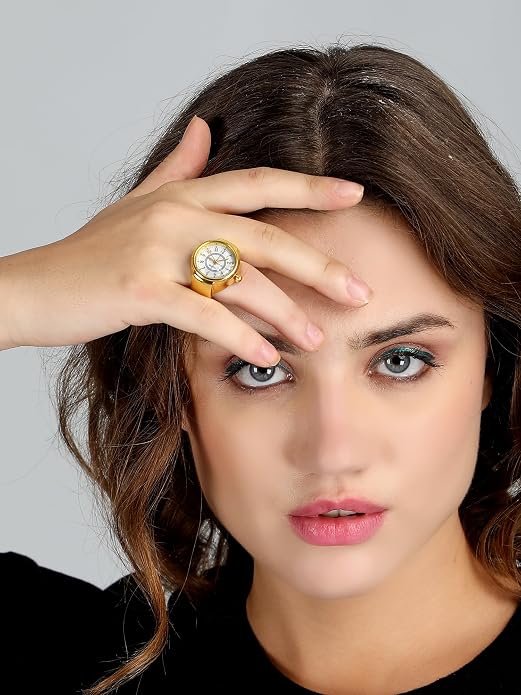 Fashion Frill Ring Watch  Stainless Steel Gold Plated Stylish Strachable Gold Ring  Girls Love Gifts