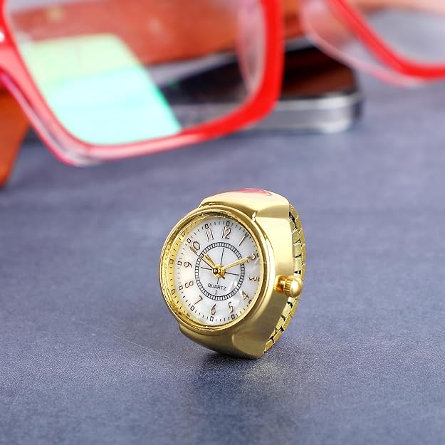 Fashion Frill Ring Watch  Stainless Steel Gold Plated Stylish Strachable Gold Ring  Girls Love Gifts