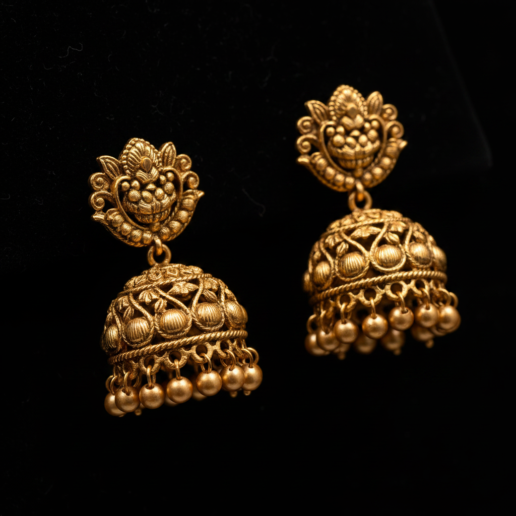 Traditional Antique Matte Gold Finish Goddess Lakshmi & Peacock Motif Long Necklace Set with Jhumka Earrings for Women | Ethnic  Jewellery for Weddings, Brides & Festivals